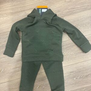 Green Textured Kids' Hoodie and Pants Set